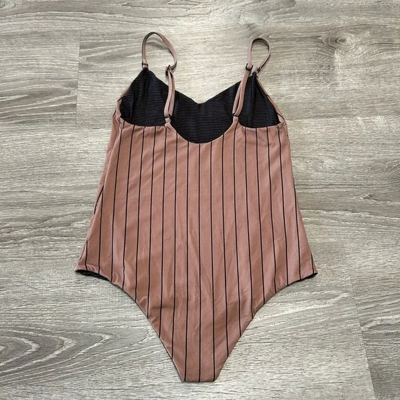 ACACIA swimwear Hina Small Black Brown Striped one piece reversible full bikini - Picture 2 of 8